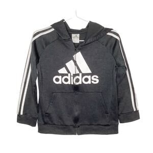 Adidas Gray White Logo Zip Front Hooded Track Jacket Medium 10/12